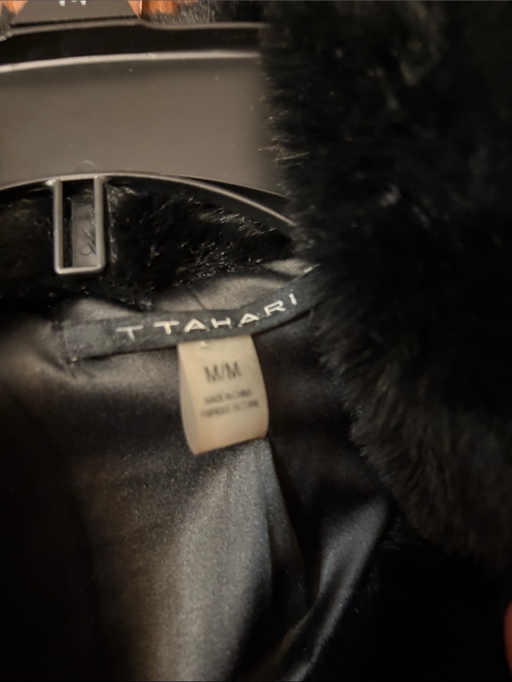 T Tahari Plush Faux Fur Coat-Black size M front pockets, 3 eye hooks and collar - Picture 6 of 9